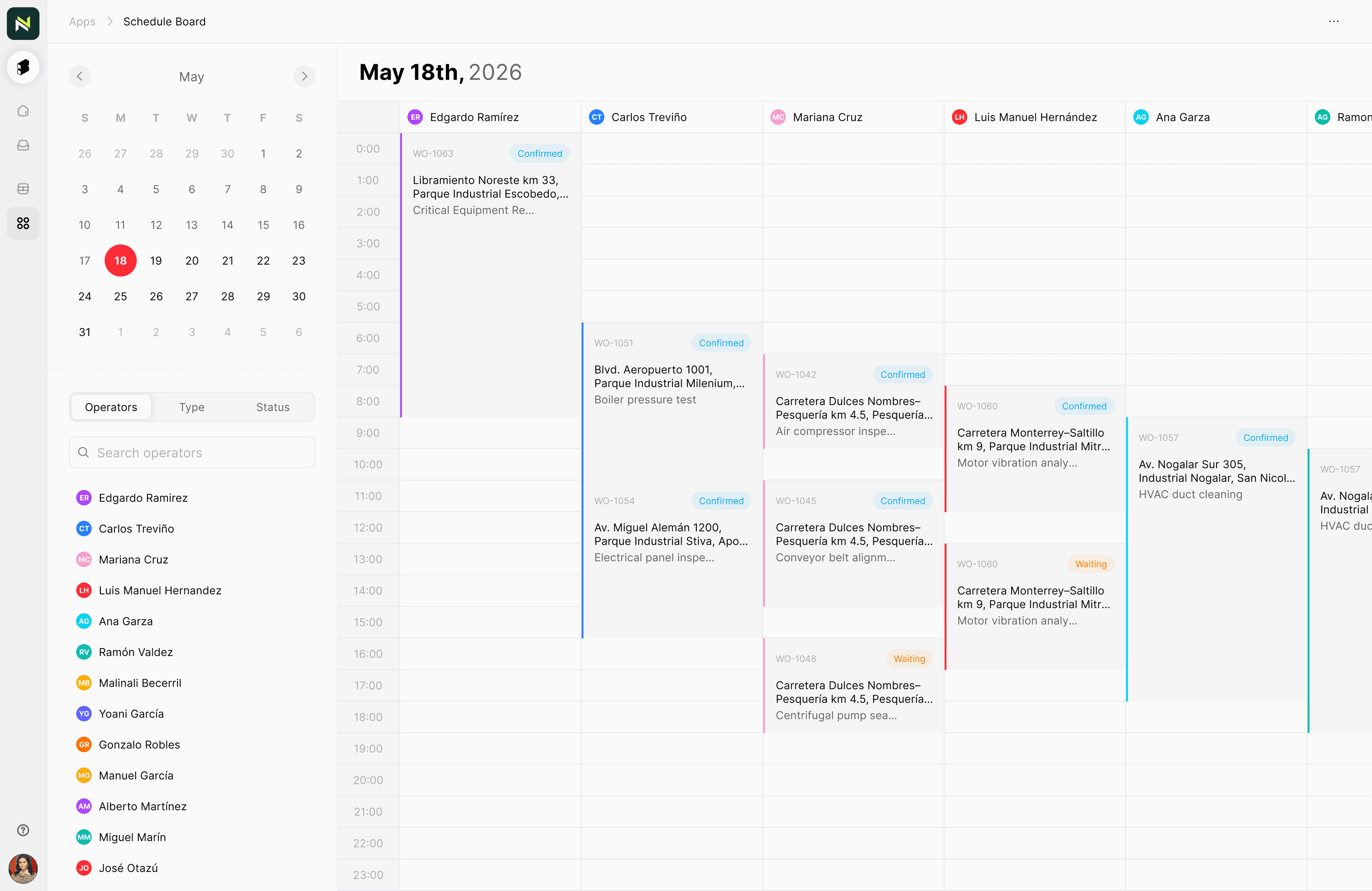 Northline field operations workspace with team assignments and scheduled jobs